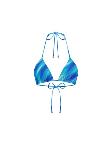 Halter Neck Tie Back Ruched Top Blue Stripe